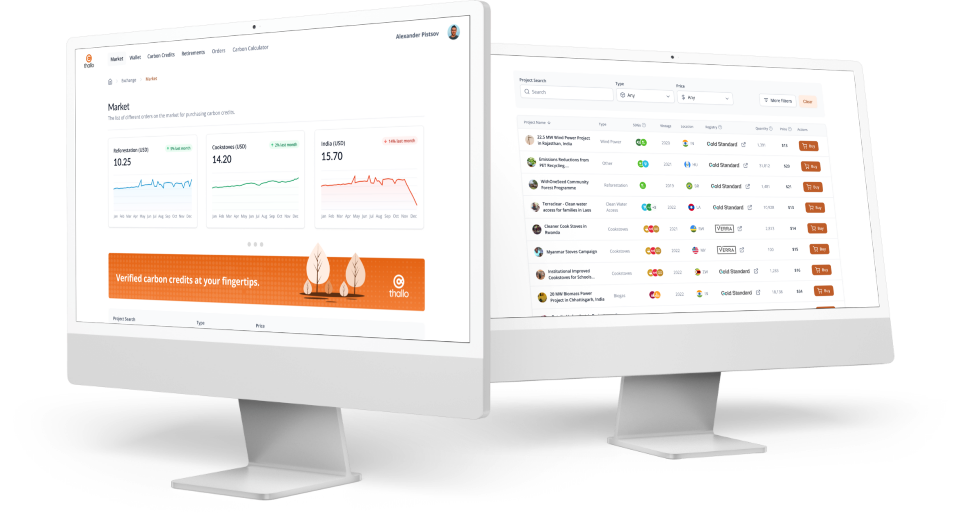 thallo-marketplace-main two monitors with the thallo marketplace