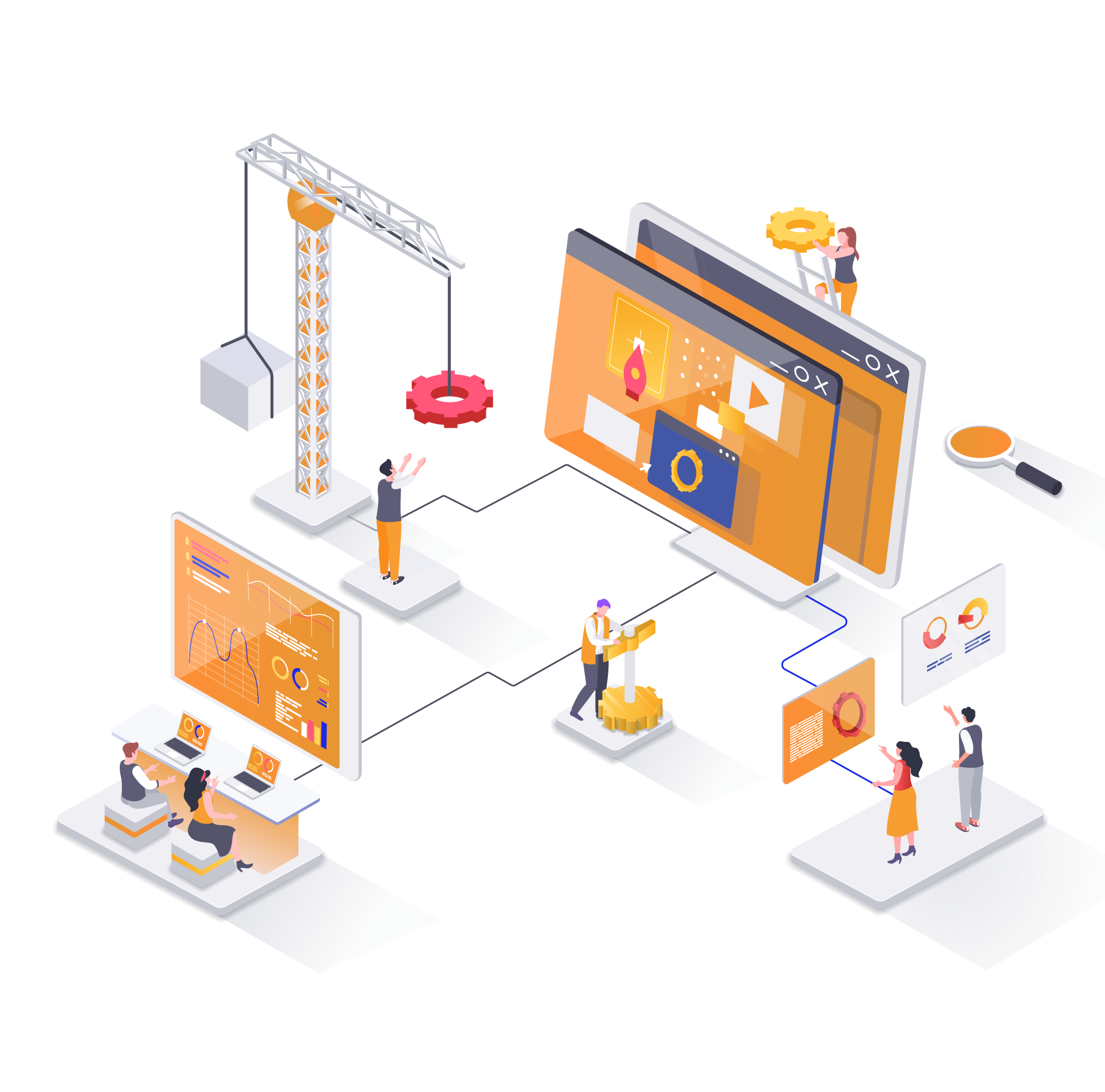 isometric image of a team working together